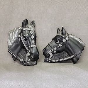 Pair Black Stallion Horse Wall Plaques Chalkware Plaster‎ Miller Studios 1964